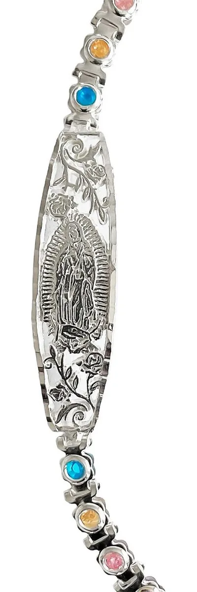Esclava Plata 925 Virgen de Guadalupe con Zirconias Baño Oro Rosa Ajustable - Imagen 1