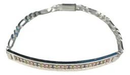 Esclava Moderna Placa con Zirconias Multicolor Plata .999 - Imagen 3