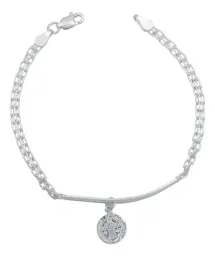 Esclava Pulsera Plata Ley 925 Diseño Bismark con Placa Grabable - Imagen 1