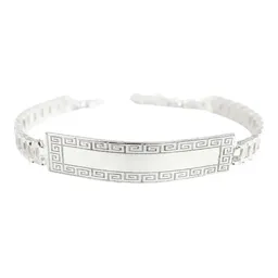 Esclava Cadena Rolo Plata 925 con Placa Lisa Ajustable Unisex - Imagen 1