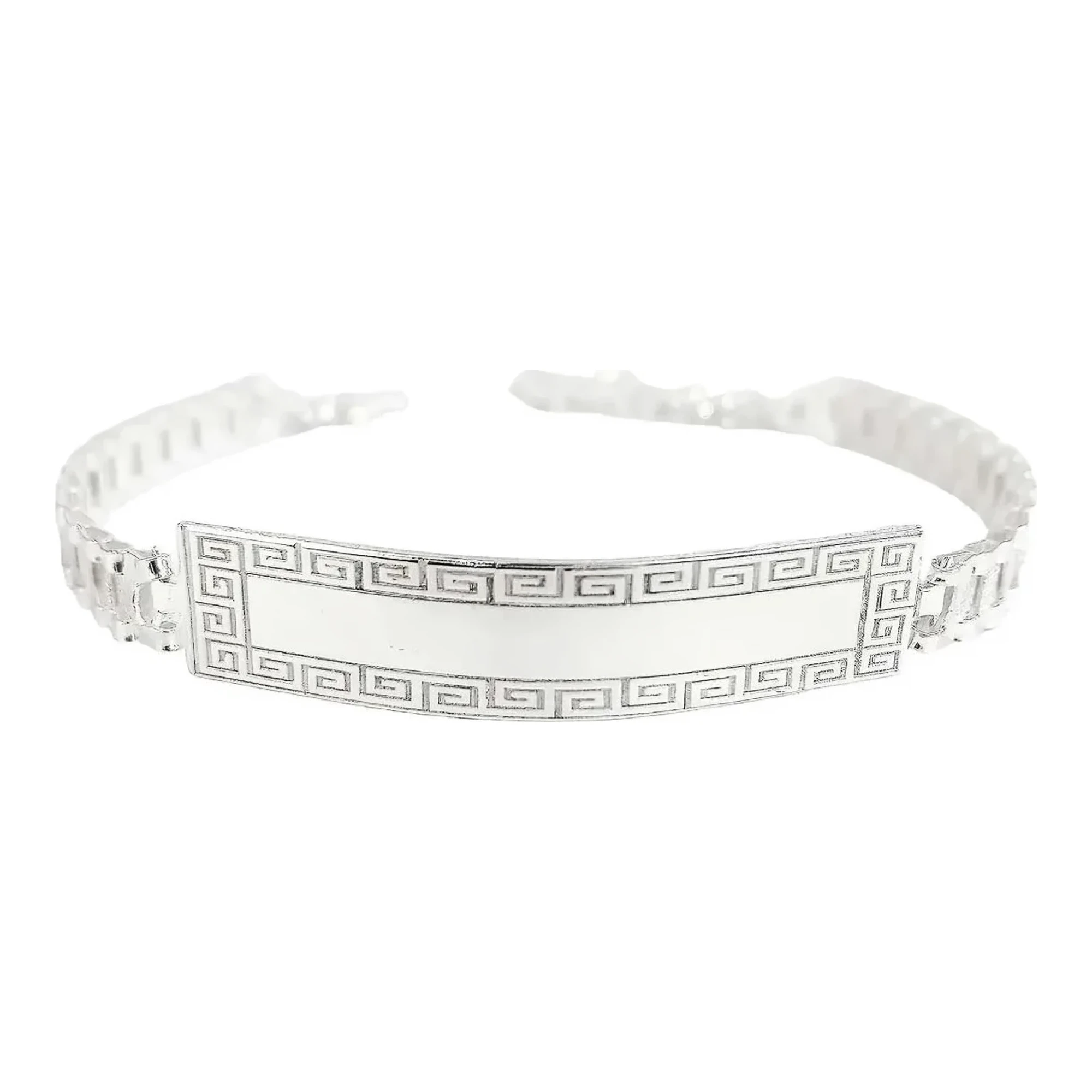 Esclava de Plata 925 Cadena Rolo con Placa Lisa, pulsera grabable y personalizada, diseño minimalista unisex ajustable. Joyer