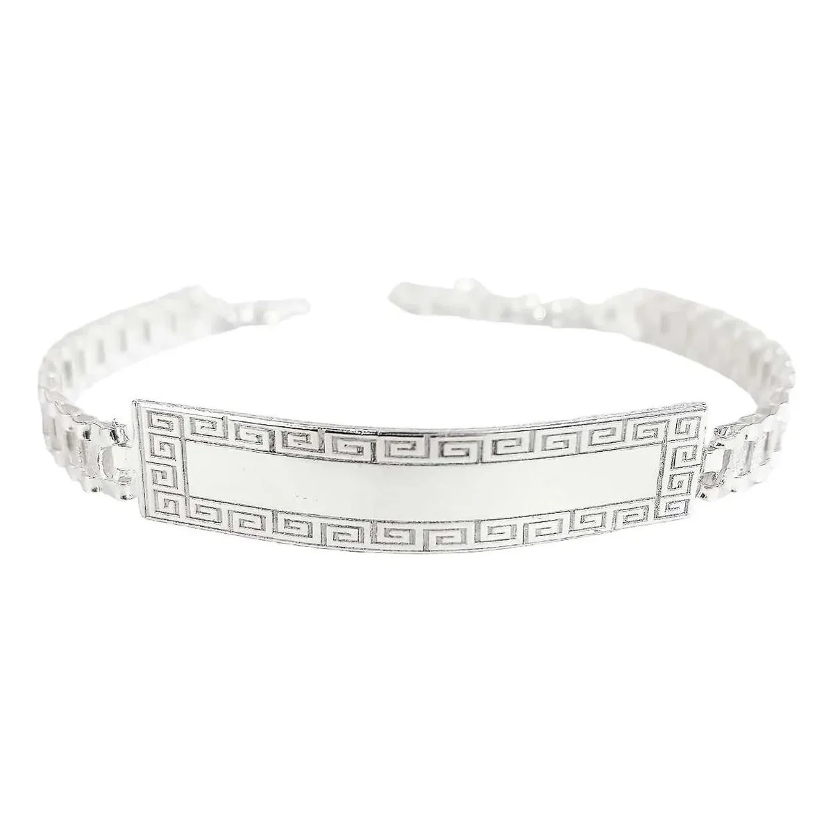 Esclava de Plata 925 Cadena Rolo con Placa Lisa, pulsera grabable y personalizada, diseño minimalista unisex ajustable. Joyer