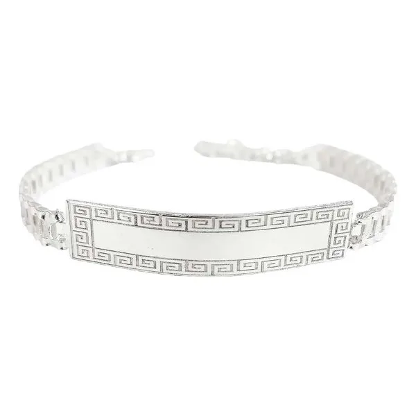 Esclava Cadena Rolo Plata 925 con Placa Lisa Ajustable Unisex - Imagen 1