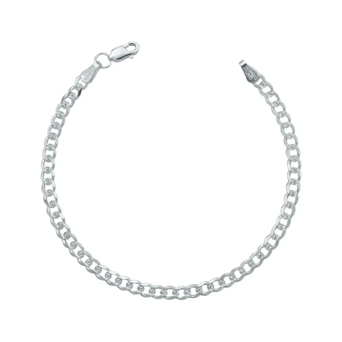Pulsera de plata .925 plateada diseno cubana diamantada unisex 4mm — Joyaris