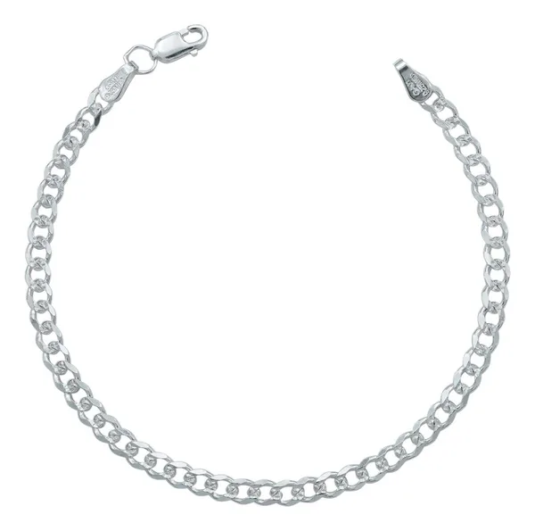 Pulsera de plata .925 plateada diseno cubana diamantada unisex 4mm — Joyaris