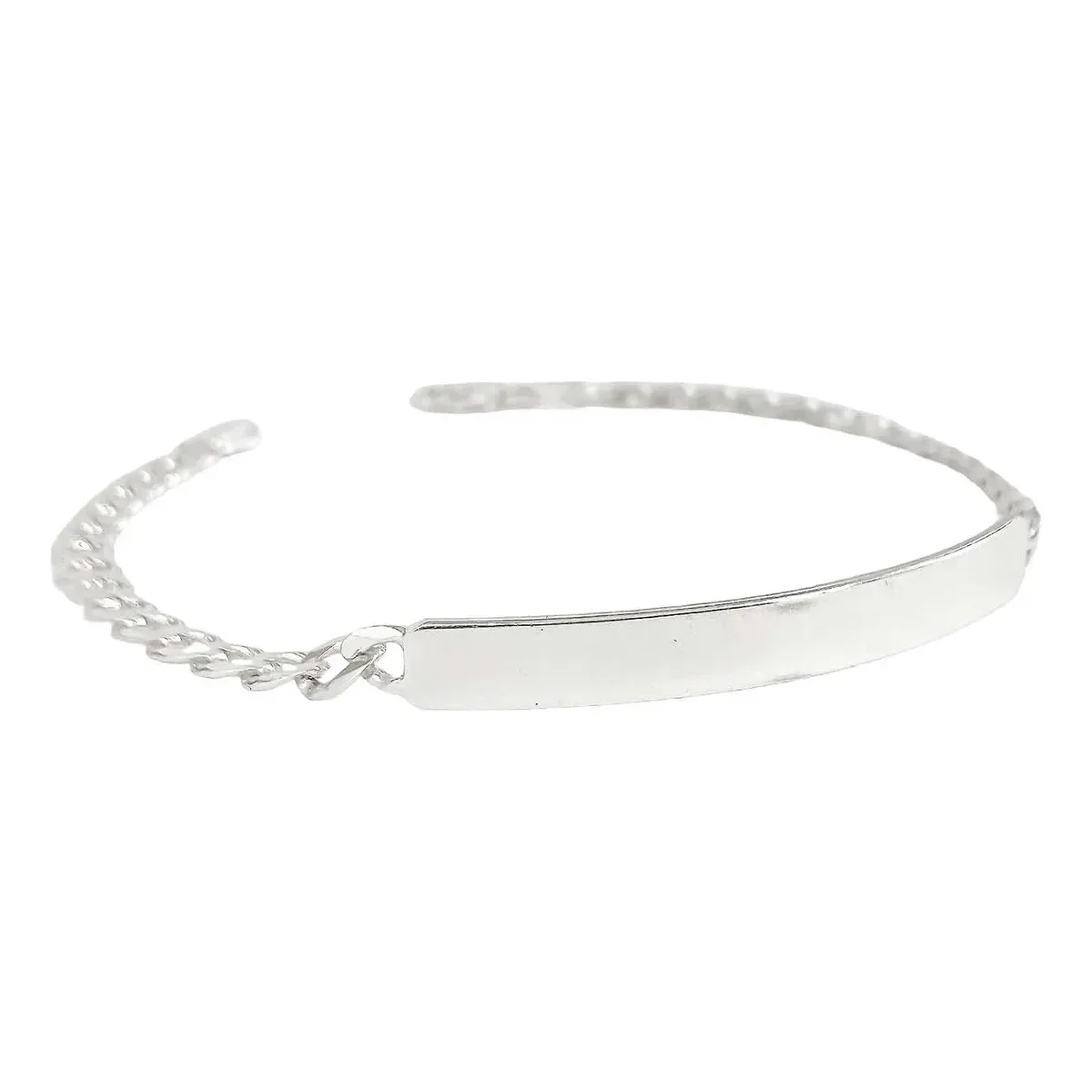 Pulsera esclava de plata .925 cubana para hombre, brazalete de eslabones con placa rectangular grabable. Joyería de moda masc