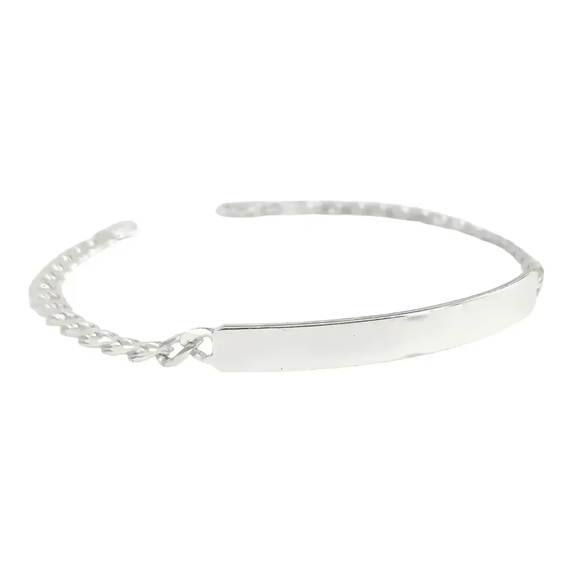 Esclava de plata 925 hombre cubana lisa con placa rectangular grabable y broche perico en joyería de plata para caballero