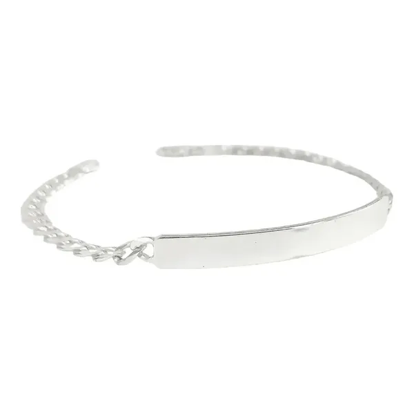 Esclava de plata .925 plateado barbada cubana para hombre con placa y broche perico — Joyaris