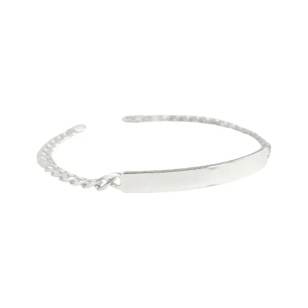 Esclava de plata .925 plateado barbada cubana para hombre con placa y broche perico — Joyaris