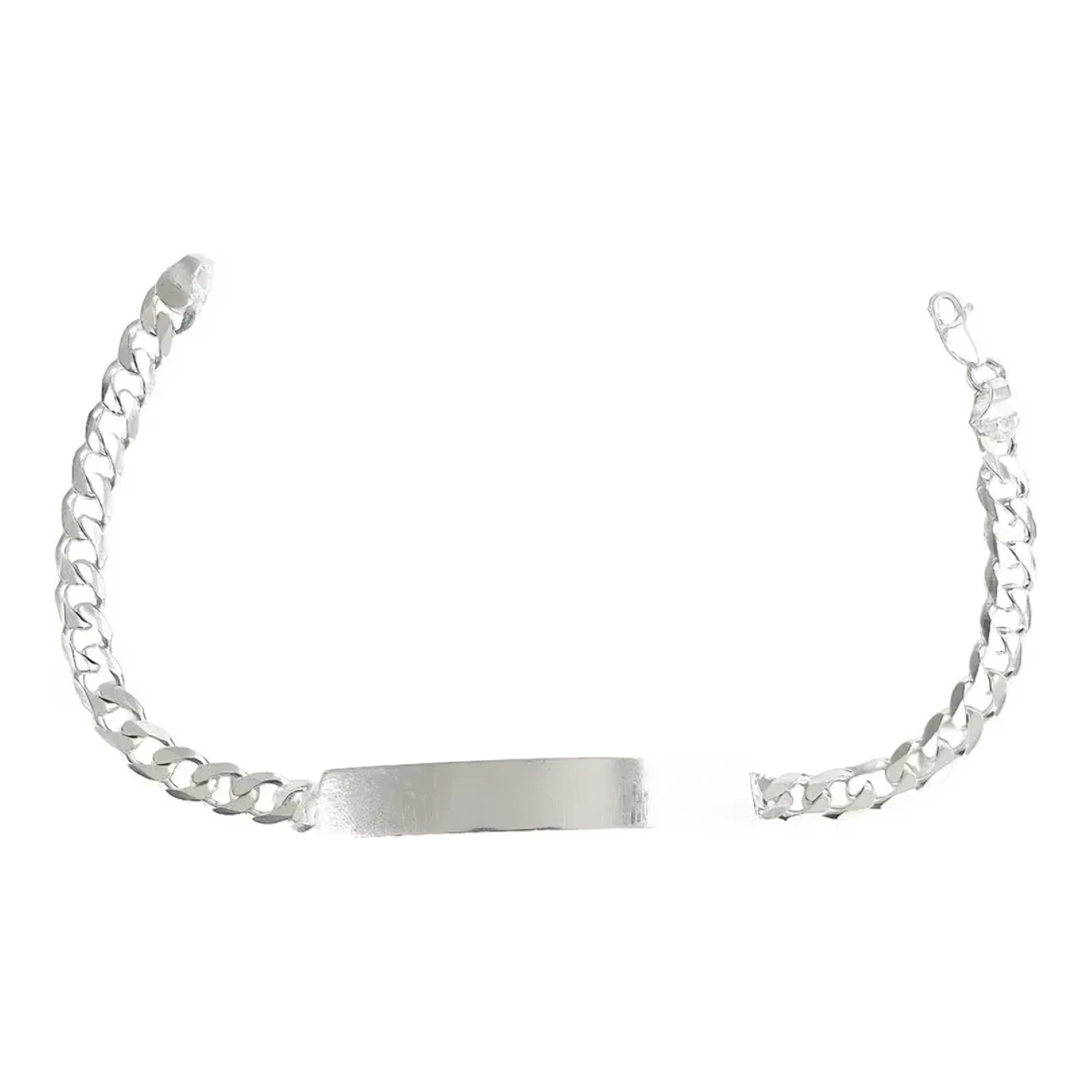 Esclava de plata .925 hombre con cadena cubana barbada de 6 mm, placa lisa brillante de 51 mm y broche de perico seguro.