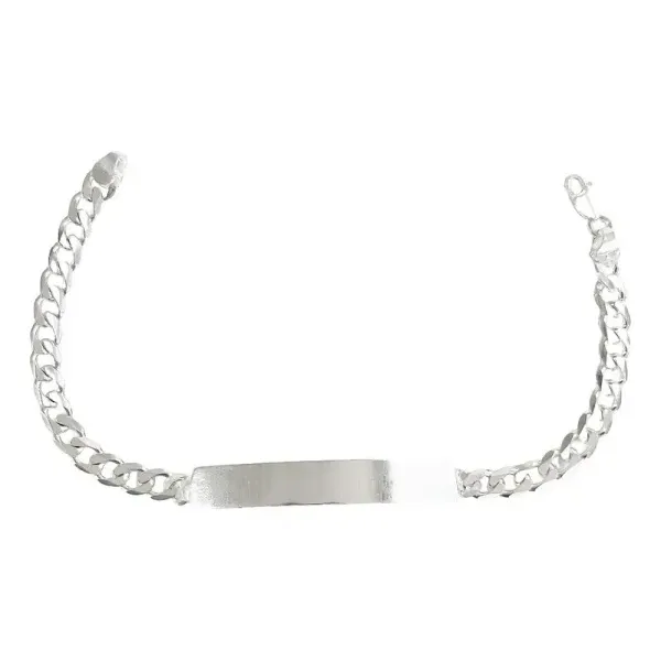 Esclava de plata .925 plateada para hombre pulsera cubana placa lisa broche perico — Joyaris