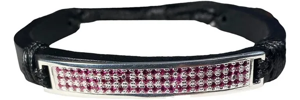 Esclava de plata .925 violeta zirconias ajustable unisex de cuero — Joyaris