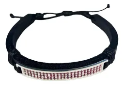 Esclava Plata 925 Cuero Violeta Zirconias Ajustable Unisex - Imagen 2