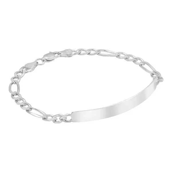 Esclava para hombre de plata .925 diseno Figaro con placa lisa 18cm — Joyaris