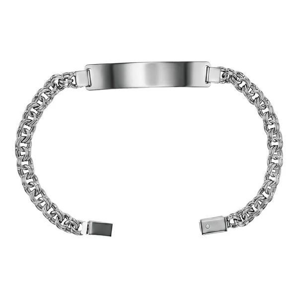 Esclava de plata ley .925 con tejido chino de 5 mm y placa lisa rectangular - Joyaris joyería fina mexicana