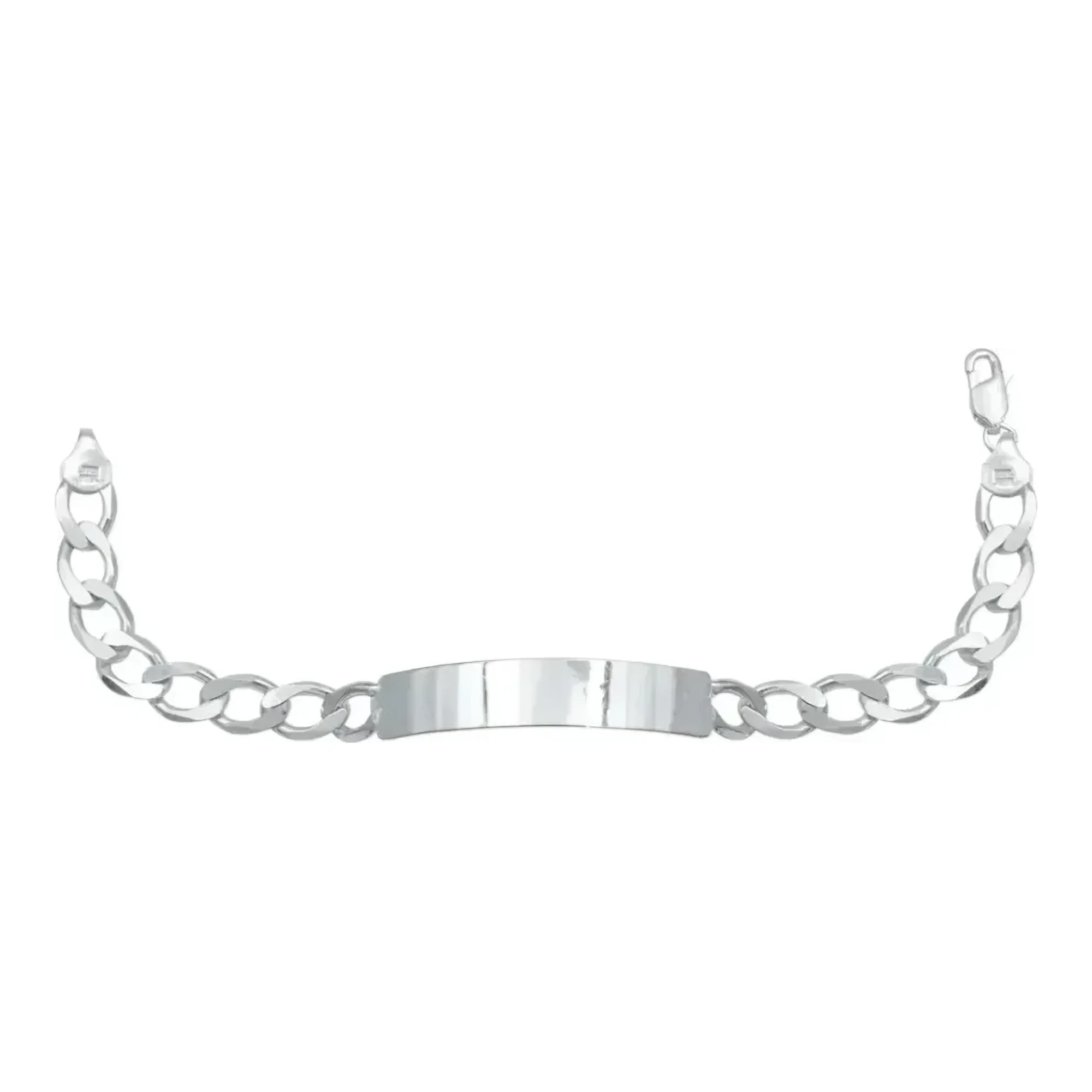 Esclava de plata hombre cubana barbada en plata .925 nacional brillante eslabón grueso 7 mm placa lisa rectangular y broche