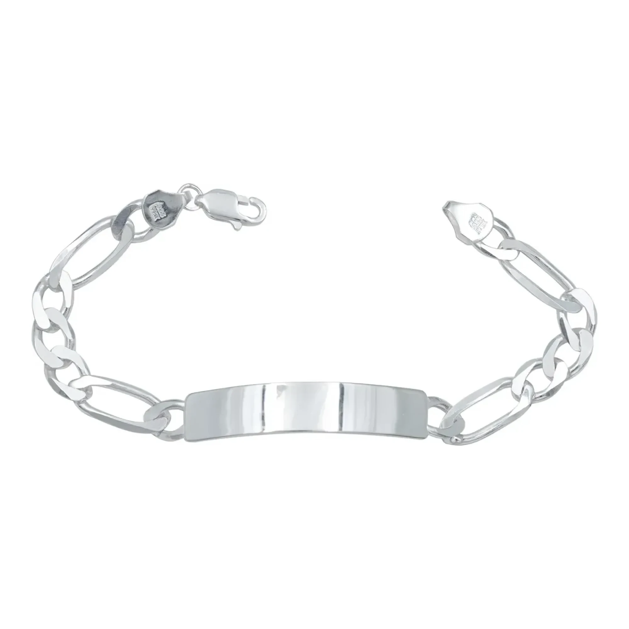 Esclava de plata con placa rectangular hombre, pulso Figaro 3x1 grueso en plata 925 brillante con broche perico liso