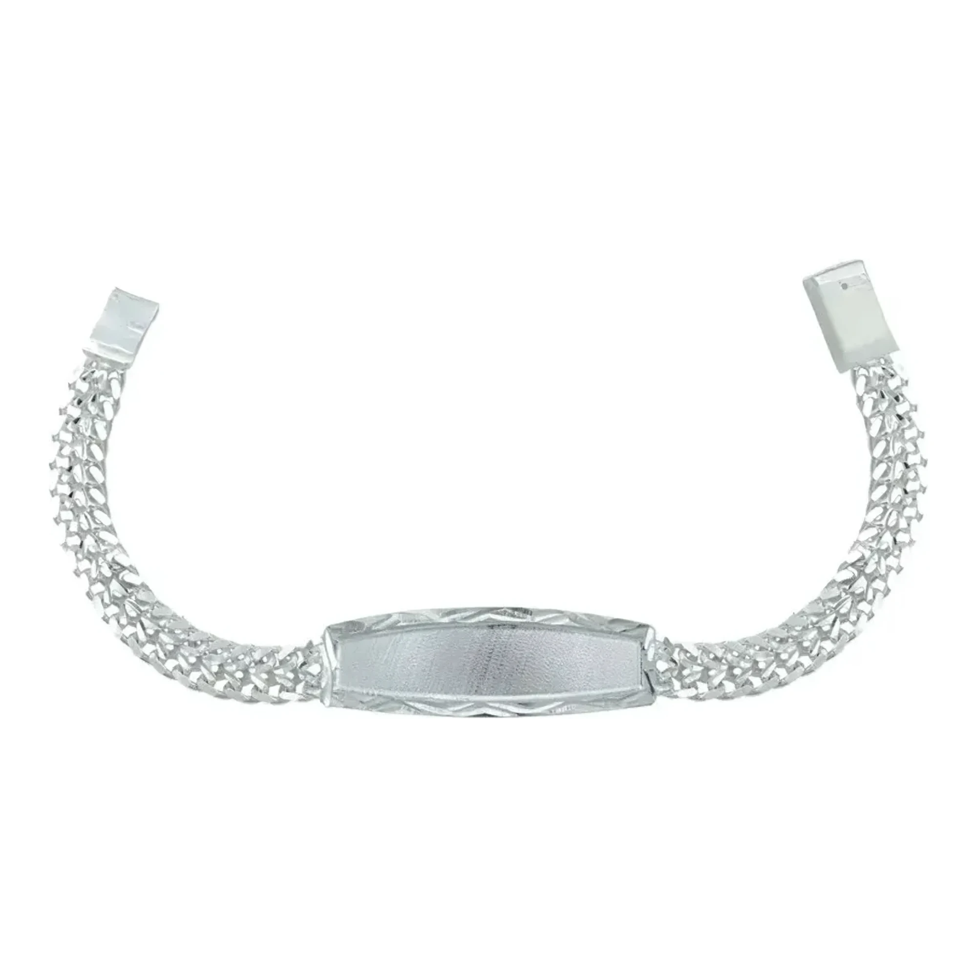 Esclava de plata .925 para hombre con tejido petatillo doble cubana, placa ovalada diamantada y broche de caja resistente.