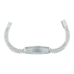 Esclava Plata 925 Doble Cadena Cubana Placa Lisa 20cm Unisex - Imagen 1