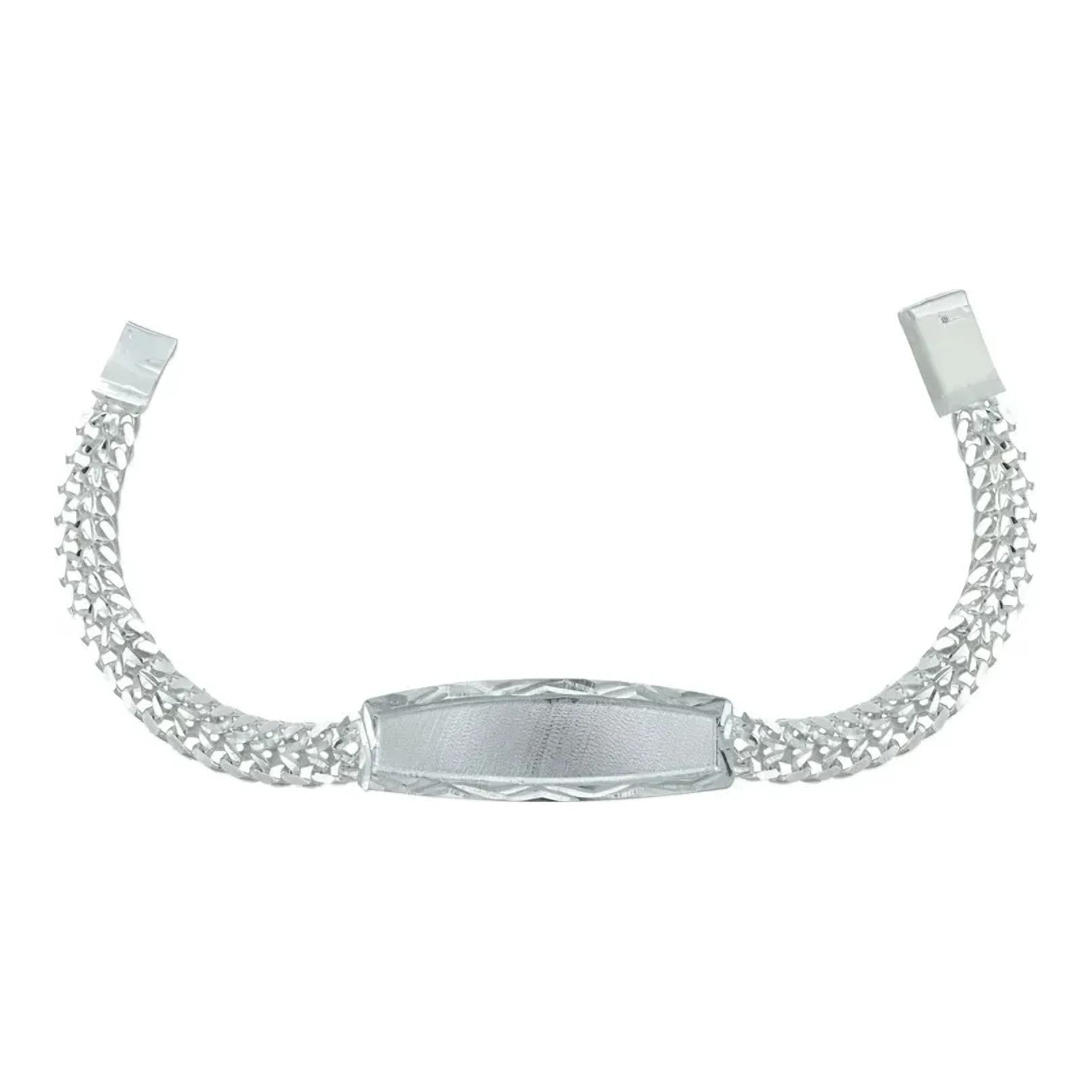 Esclava de plata ley .925 con doble cadena cubana diamantada, placa rectangular lisa de 53 mm y broche de caja unisex