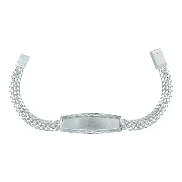 Esclava Plata 925 Doble Cadena Cubana Placa Lisa 20cm Unisex - Imagen 1