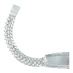 Esclava Plata 925 Doble Cadena Cubana Placa Lisa 20cm Unisex - Imagen 3