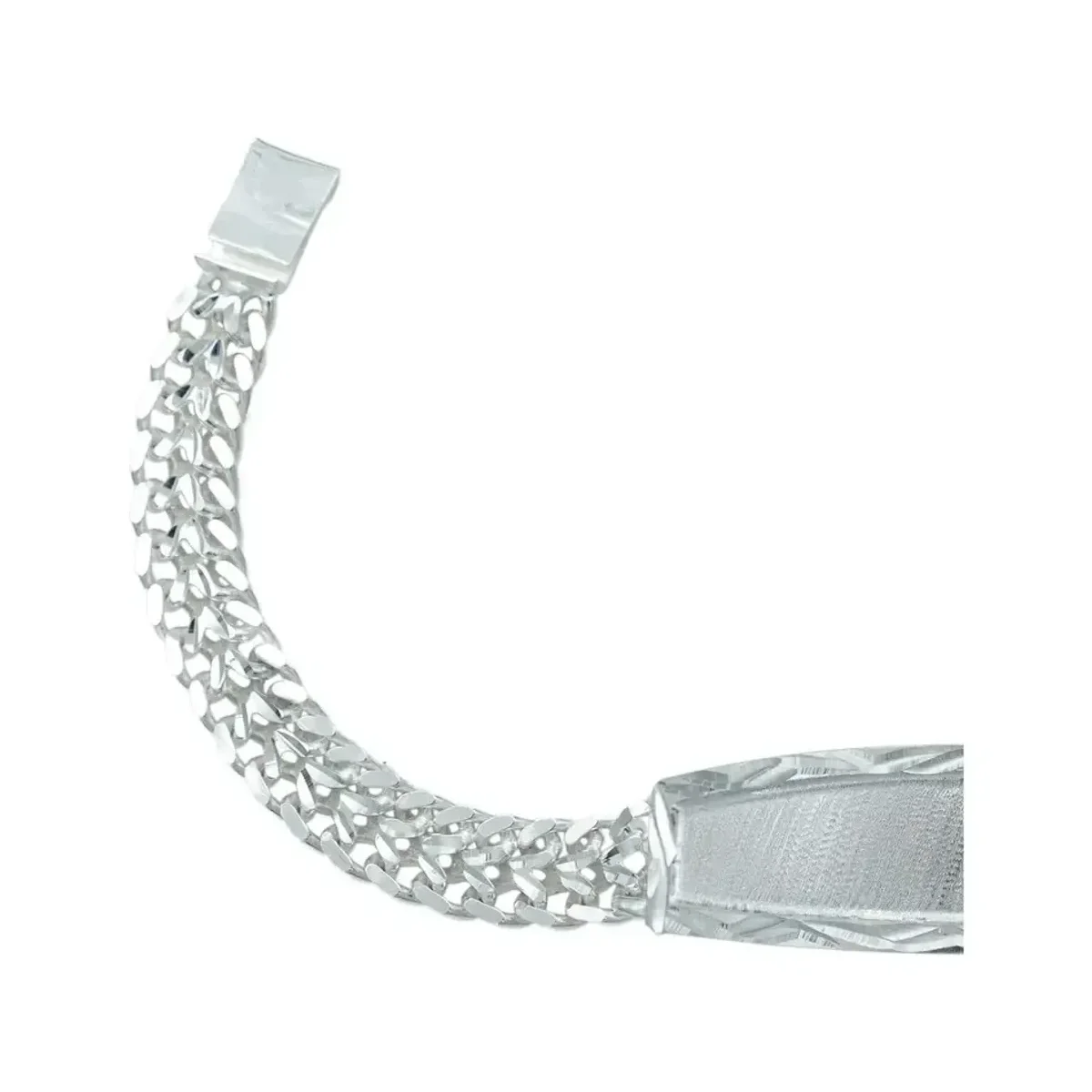 Esclava Doble Cubana Plata .925 Placa Diamantada 23cm Hombre - Imagen 3