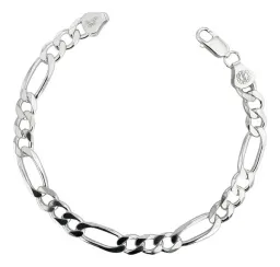 Pulsera Esclava Plata 925 Fígaro 3x1 Para Hombre 18cm - Imagen 1