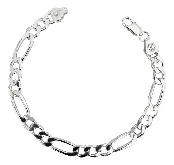Pulsera de plata .925 plateado figaro 3x1 para hombre broche perico — Joyaris