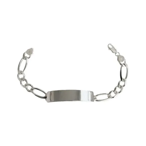 Esclava de plata .925 plateado para hombre diseno Figaro placa lisa broche perico — Joyaris