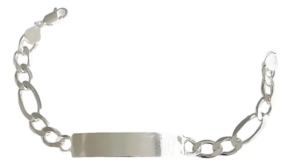 Esclava Plata 925 Hombre Cadena Fígaro Gruesa con Placa Lisa - Imagen 1