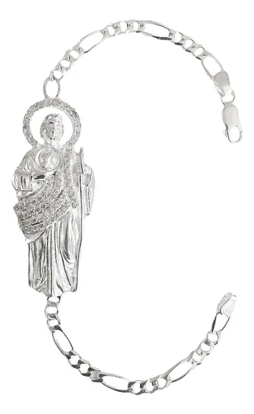 Esclava de plata .925 blanco dije San Judas Tadeo Figaro hombre ajustable — Joyaris