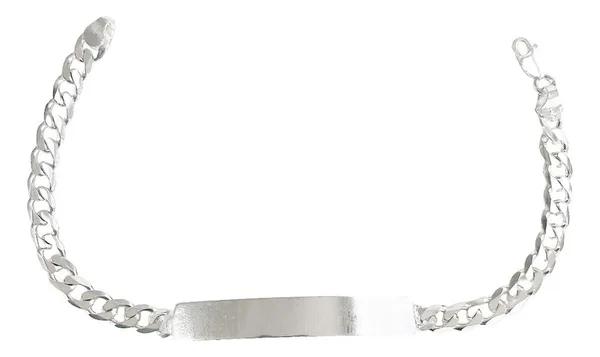 Esclava de plata .925 plateada para hombre pulsera cubana placa lisa broche perico — Joyaris