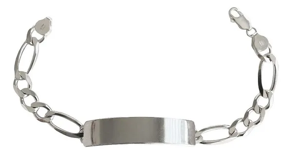 Esclava de plata .925 plateado para hombre diseno Figaro placa lisa broche perico — Joyaris