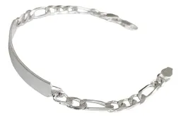 Esclava Plata 925 Hombre Cadena Fígaro Diamantada Placa para Grabar - Imagen 4