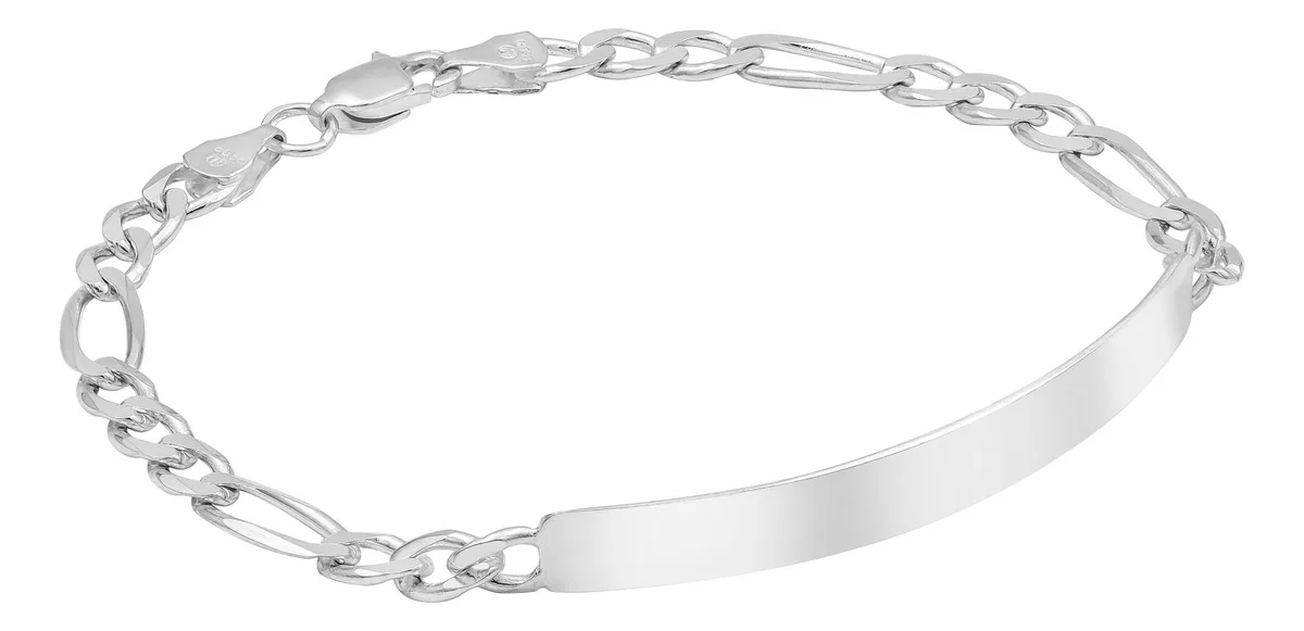 Esclava para hombre de plata .925 diseno Figaro con placa lisa 18cm — Joyaris
