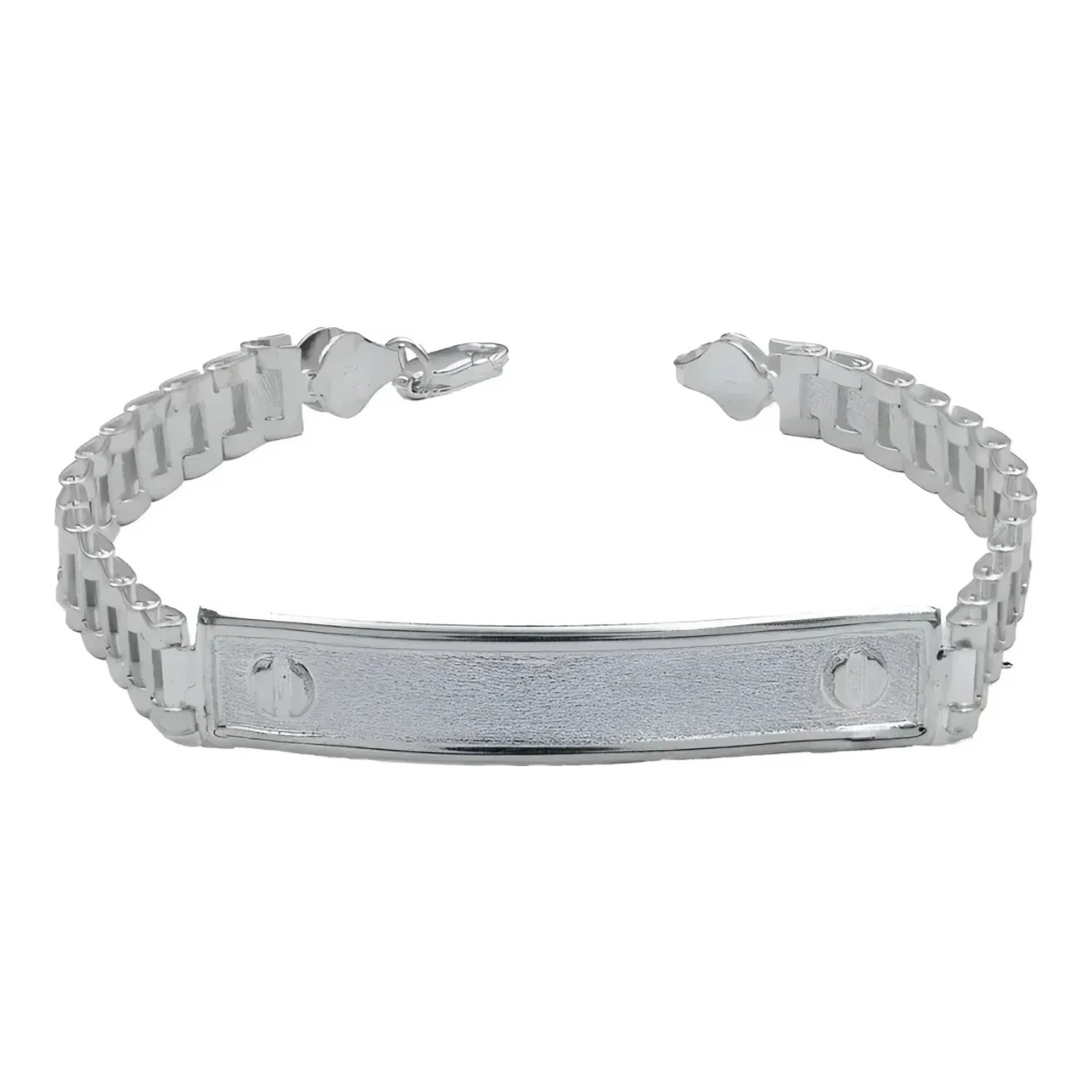 Esclava hombre plata .925, pulsera de cadena tejida estilo Rolex, brazalete de plata moderno con placa rectangular grabable.