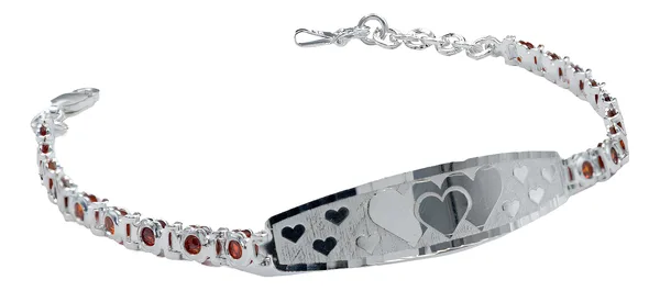 Esclava Pulsera Plata 925 Corazón con Placa de Zirconias Naranja Ajustable - Imagen 1