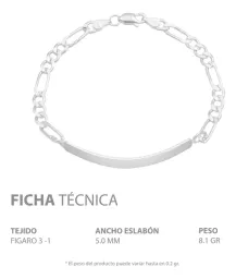 Esclava Plata 925 Figaro Diamantada para Hombre 20cm - Imagen 3