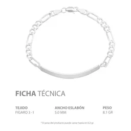 Esclava Placa Gruesa Figaro Diamantada Plata .925 18cm - Imagen 3