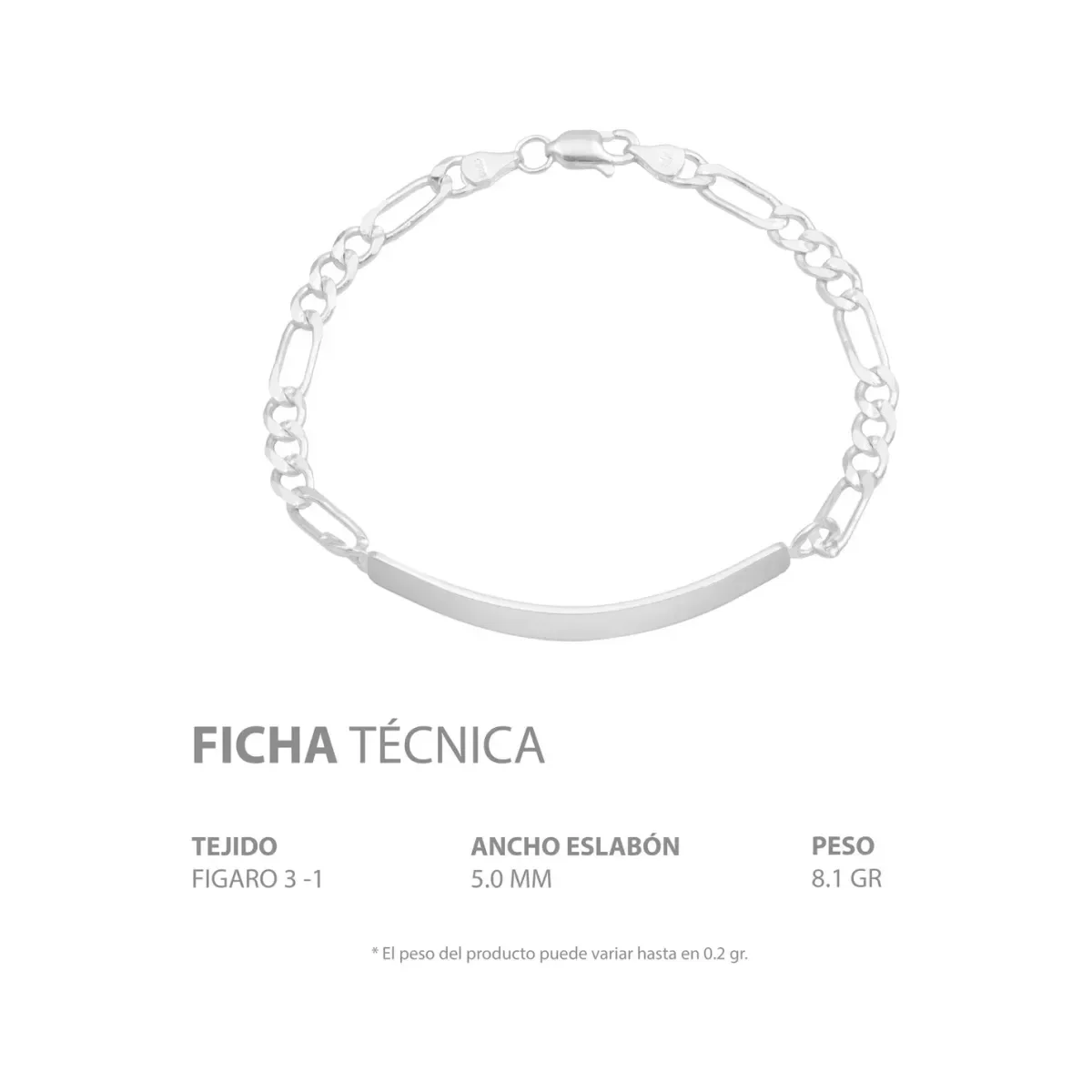 Esclava Placa Gruesa Figaro Diamantada Plata .925 18cm - Imagen 3