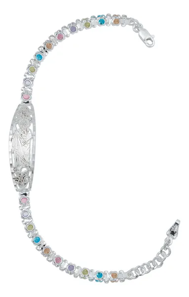 Esclava Plata .925 Placa San Judas Tadeo Multicolor Ajustable - Imagen 1