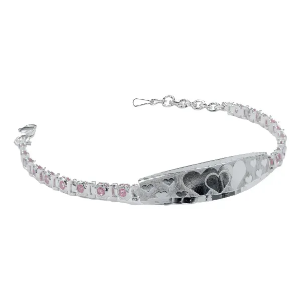 Esclava Plata 925 Ajustable Placa Corazón con Zirconias Rosa para Mujer - Imagen 1