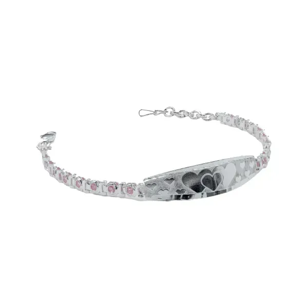 Esclava Plata 925 Ajustable Placa Corazón con Zirconias Rosa para Mujer - Imagen 1