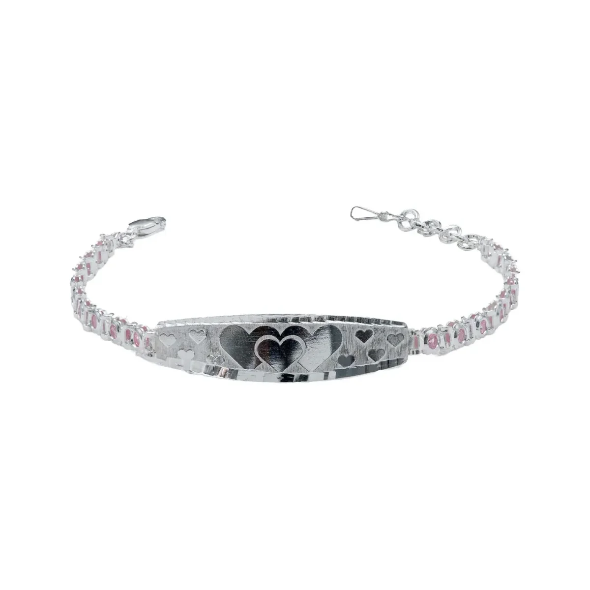 Esclava Plata 925 Ajustable Placa Corazón con Zirconias Rosa para Mujer - Imagen 2
