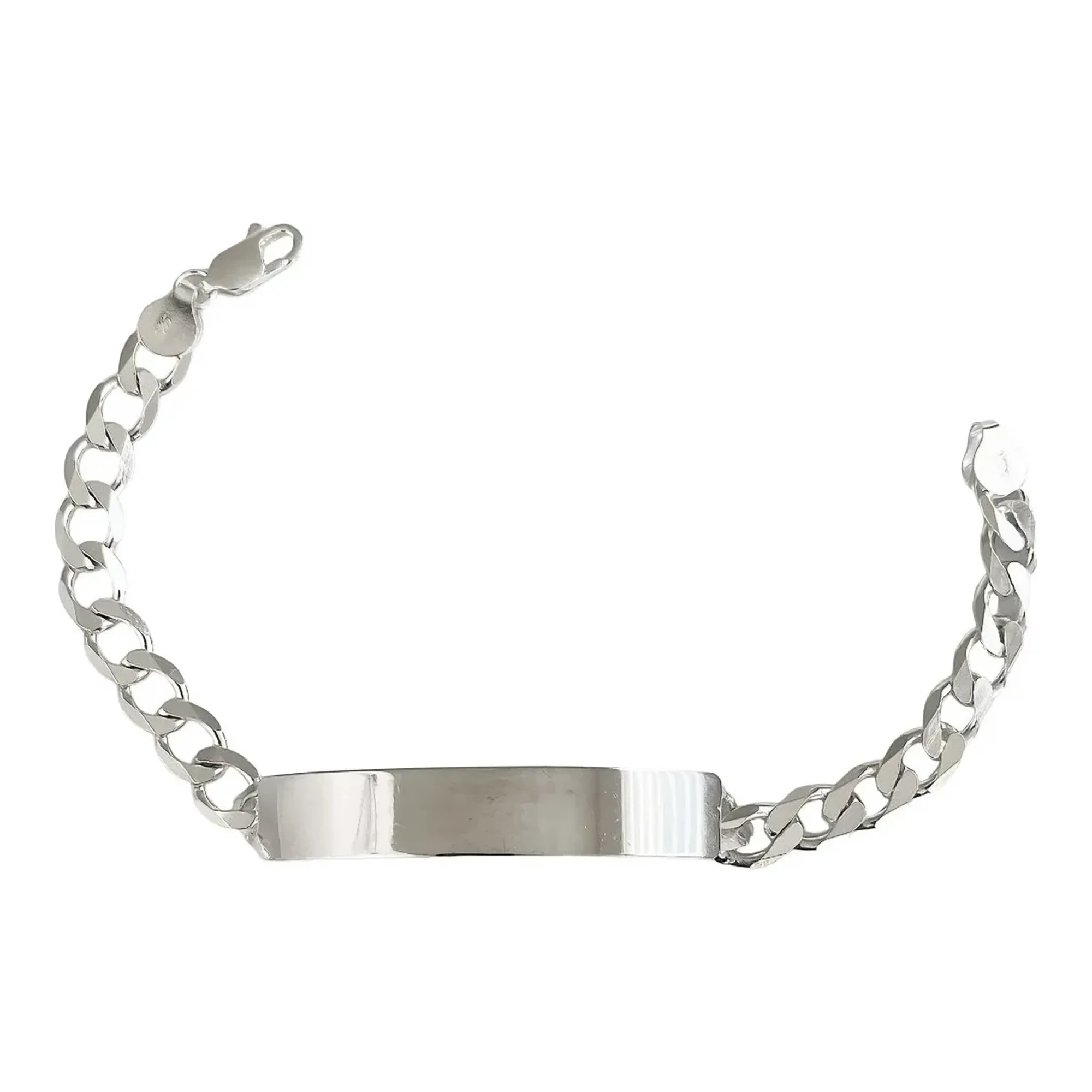 Esclava Plata .925 Cadena Cubana Hombre con placa lisa rectangular, pulsera esclava plata hombre de plata mexicana, accesorio
