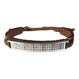 Esclava Plata 925 Cuero Multicolor con Zirconias Ajustable Unisex - Imagen 1