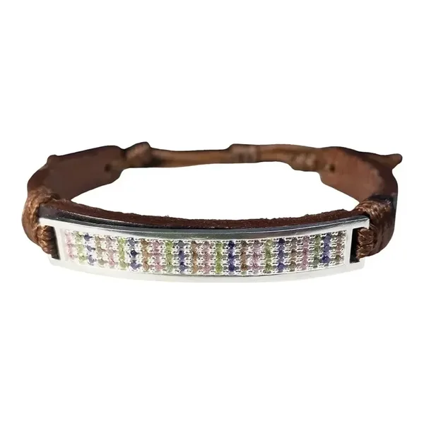 Esclava Plata 925 Cuero Multicolor con Zirconias Ajustable Unisex - Imagen 1