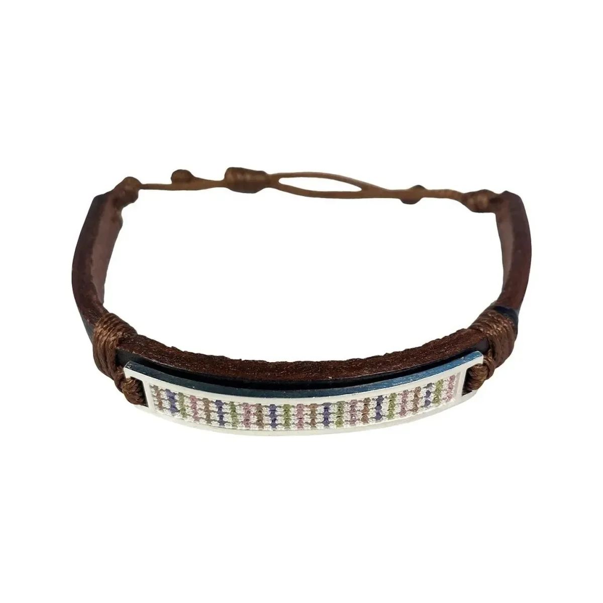 Esclava Plata 925 Cuero Multicolor con Zirconias Ajustable Unisex - Imagen 2