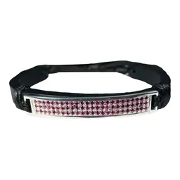 Esclava Plata 925 Cuero Violeta Zirconias Ajustable Unisex - Imagen 1